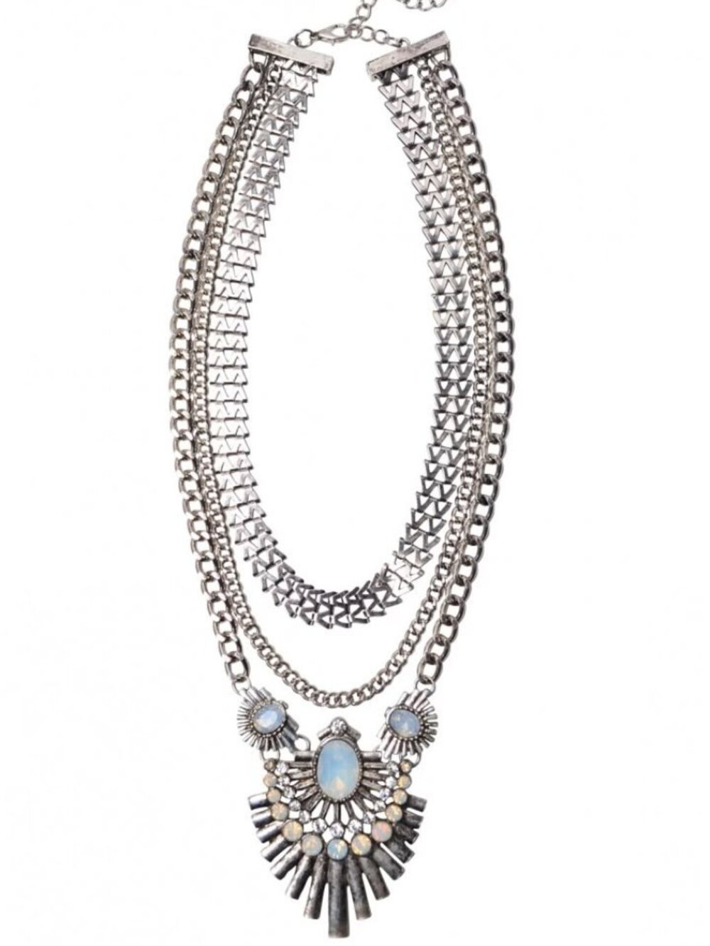 BOLD Art-deco layed statement necklace in silver-tone